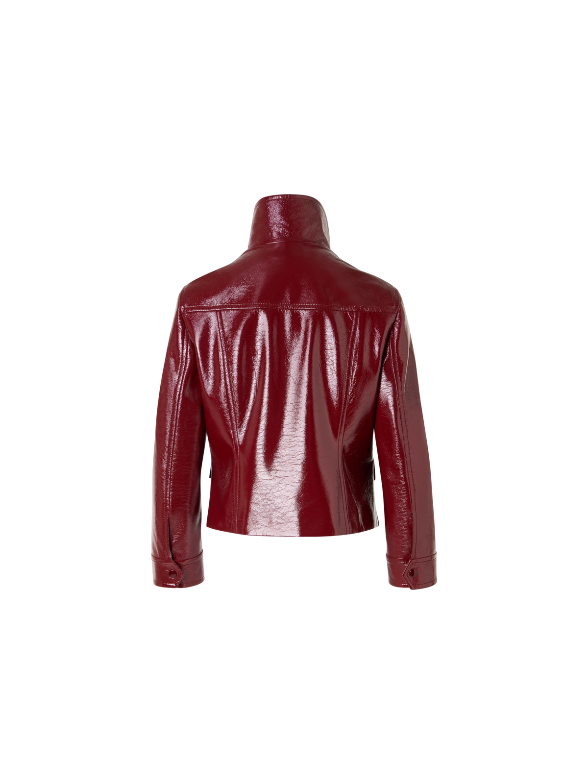 Designer Langärmelige Kurzjacke aus glänzendem Crinkle-Kunstleder - Rot