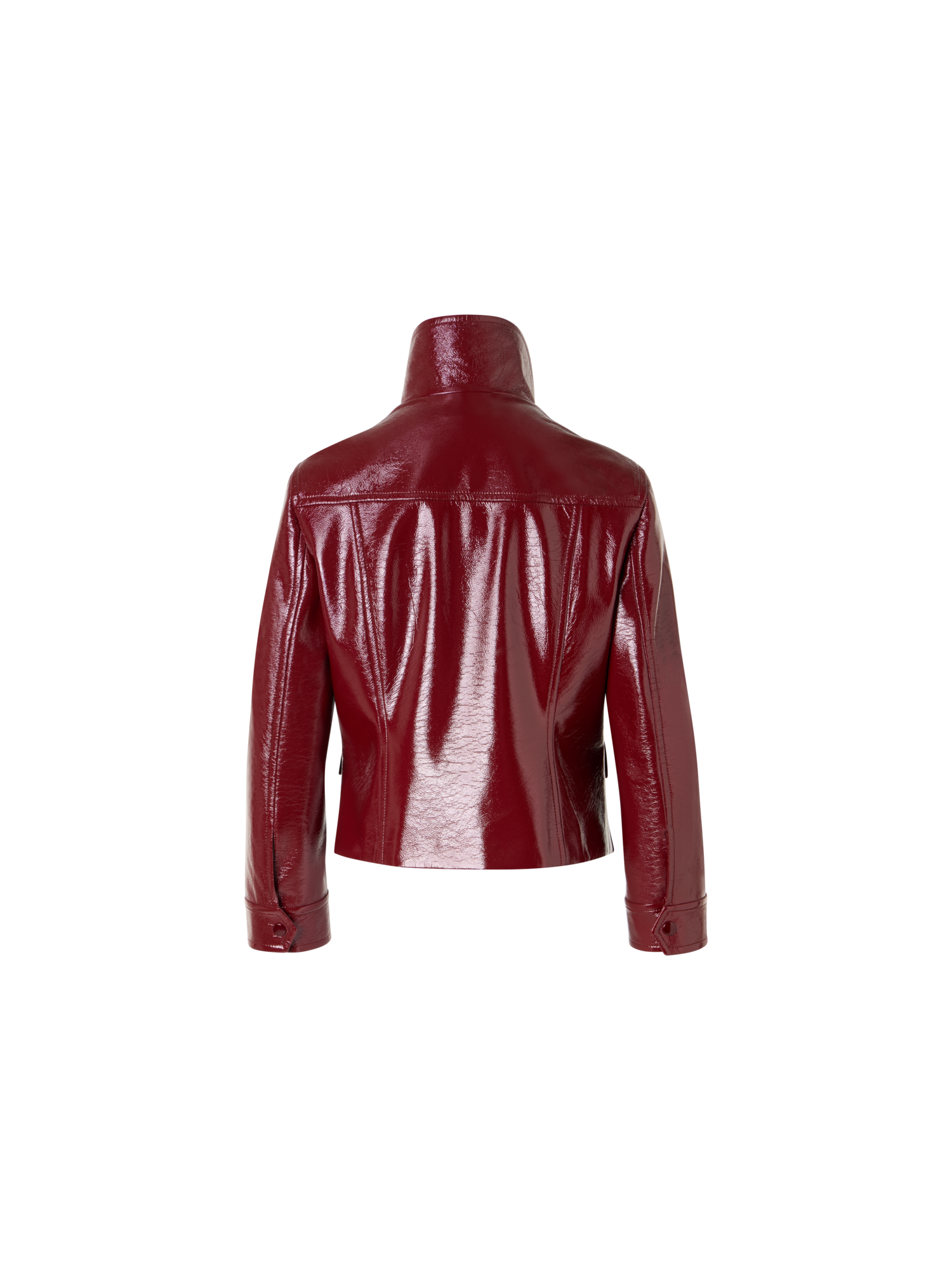 Designer Langärmelige Kurzjacke aus glänzendem Crinkle-Kunstleder - Rot
