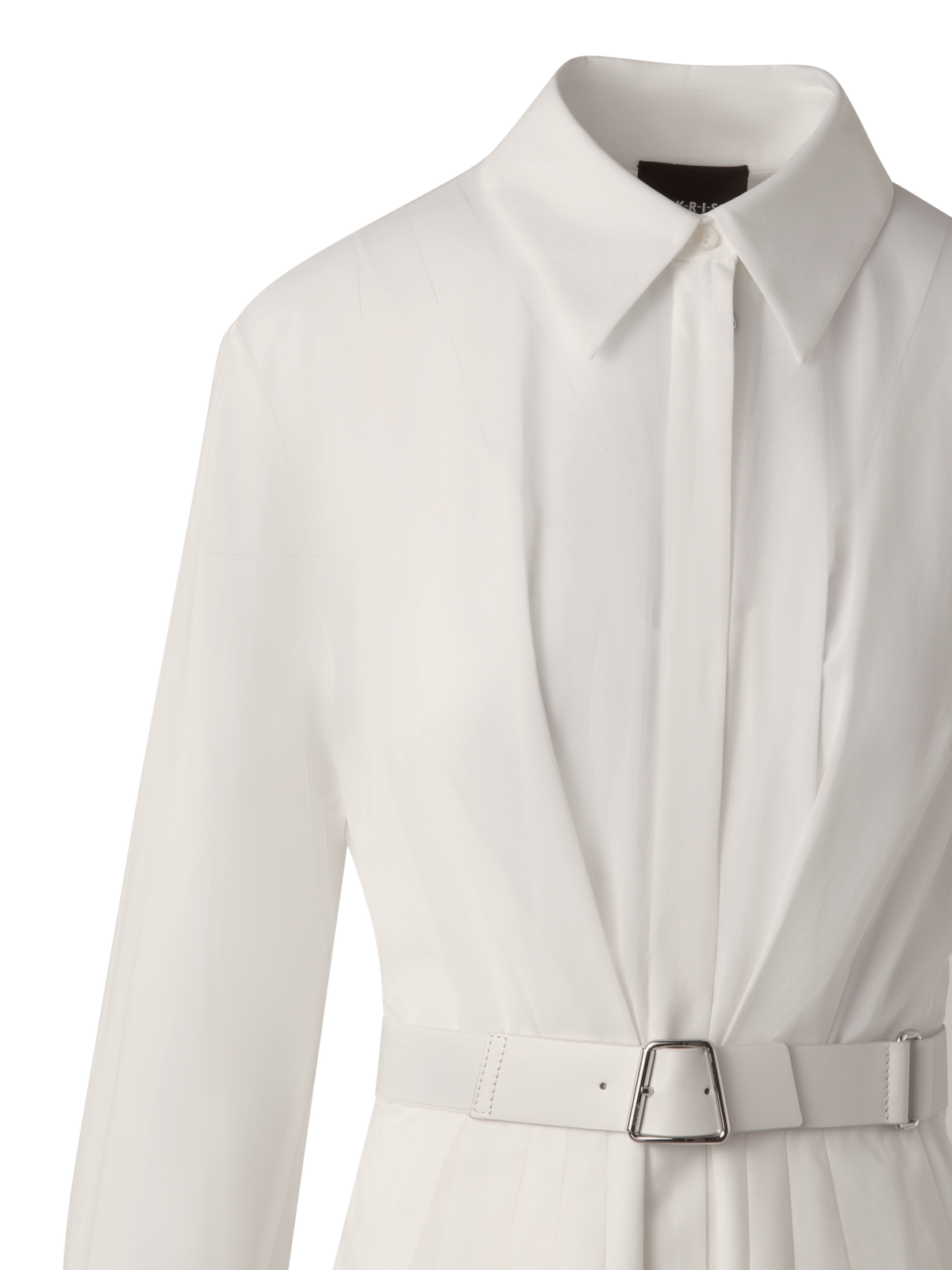 Designer Langärmeliges Baumwoll-Blusenkleid mit Gürtel - Grau - Beige