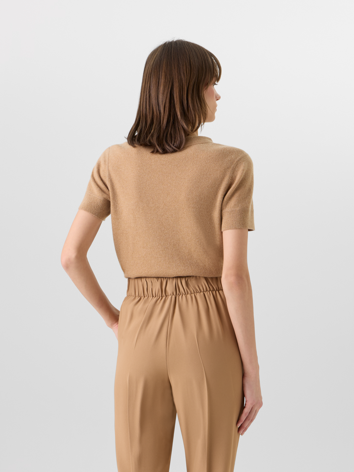 Designer Kurzärmeliger Strickpullover aus Kaschmir - Braun #editorial