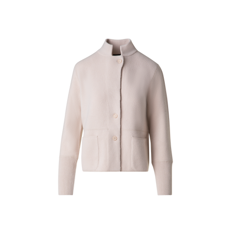 Kaschmir-Piqué-Strickjacke mit Stehkragen