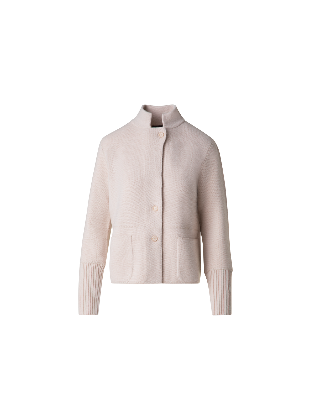 Designer Kaschmir-Piqué-Strickjacke mit Stehkragen - Beige