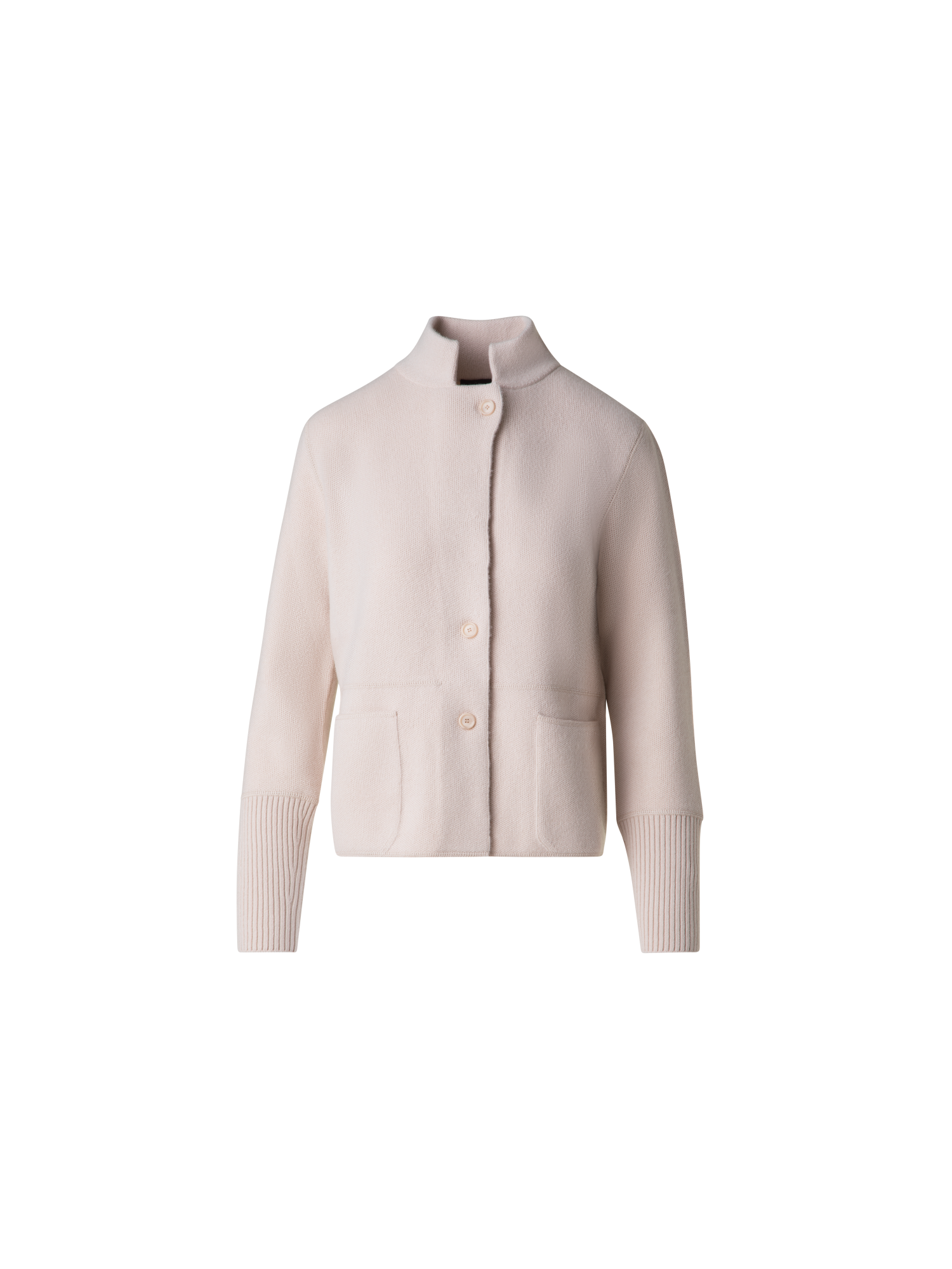 Designer Kaschmir-Piqué-Strickjacke mit Stehkragen - Beige