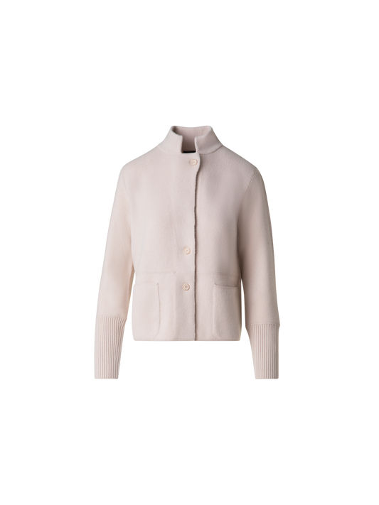 Designer Kaschmir-Piqué-Strickjacke mit Stehkragen - Beige