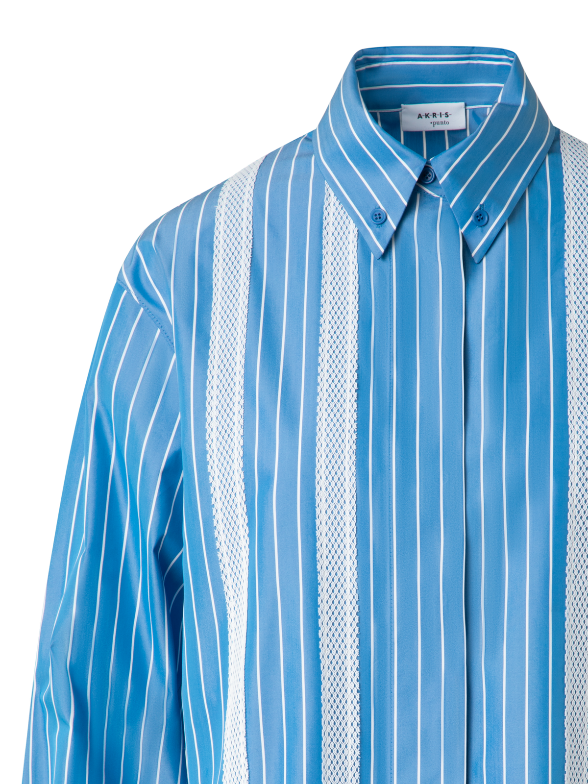 Designer Boxy-Baumwoll-Bluse mit Mesh-Band - Blau - Bunt