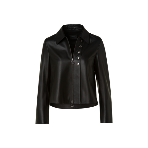 Lammleder Jacke mit Hemdkragen und Knopfdetail