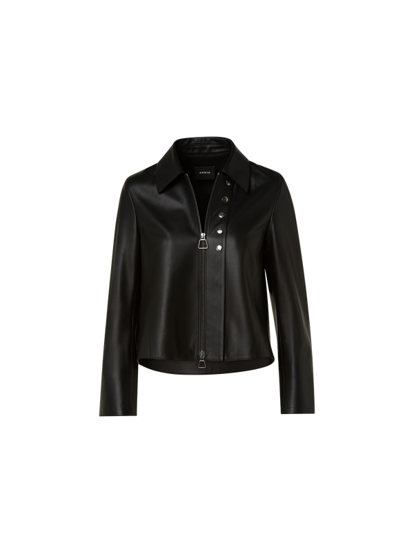 Designer Lammleder Jacke mit Hemdkragen und Knopfdetail