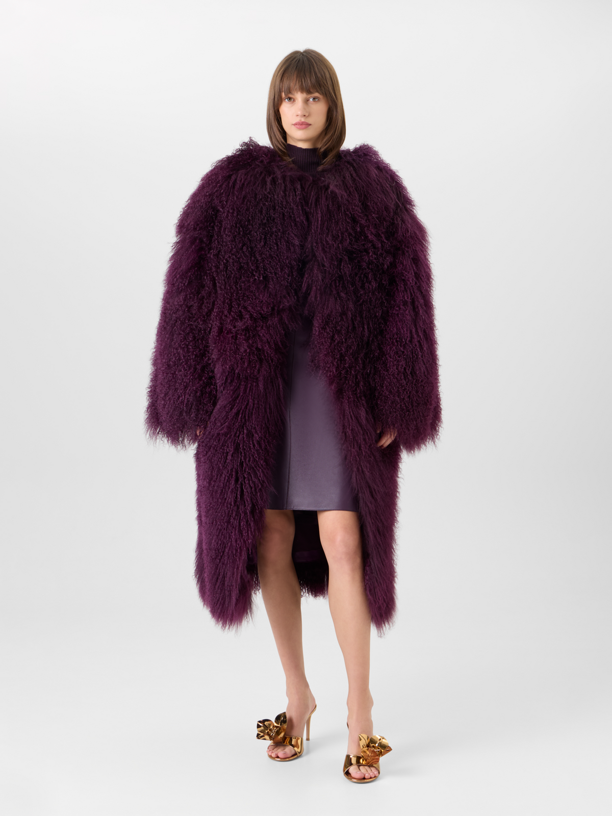 Designer Oversize-Mantel aus langhaarigem Lamm-Shearling - Rot - Violett 