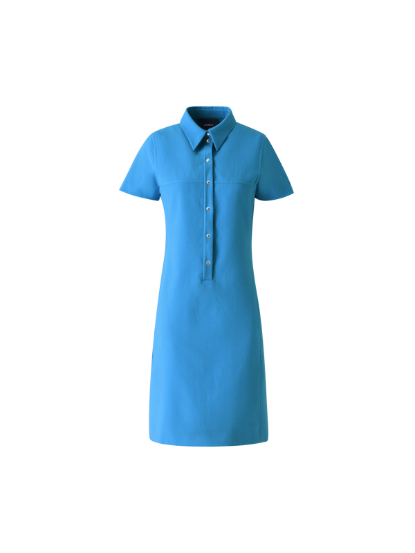 Designer Double-Face-Polokleid aus Baumwoll-Seidenstretch - Blau