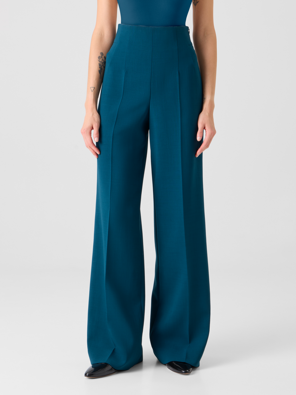 Designer Fiyuki High Waist Hose aus Woll-Doubleface - Grün #editorial