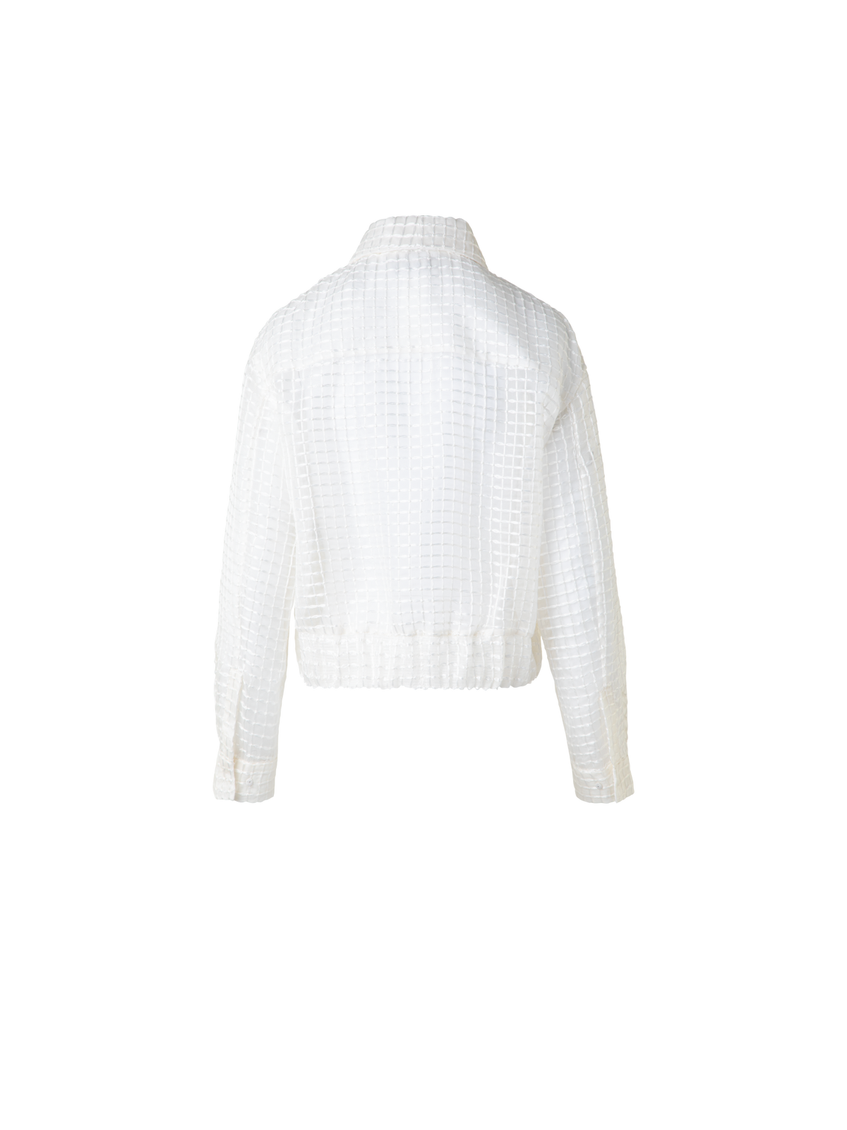 Designer Transparenter Seiden-Blouson mit Window-Karo Stickerei - Ecru - Weiss