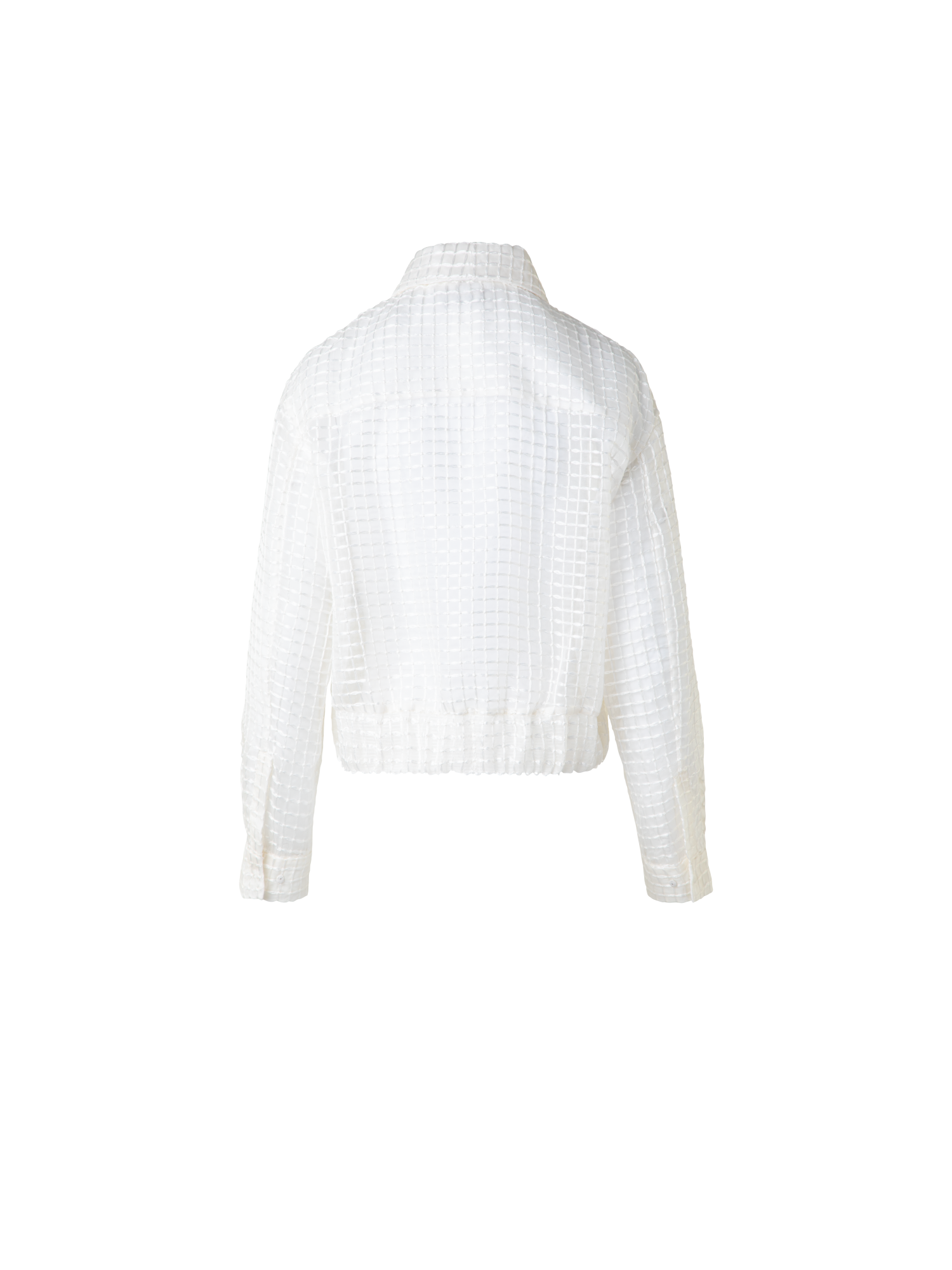 Designer Transparenter Seiden-Blouson mit Window-Karo Stickerei - Ecru - Weiss