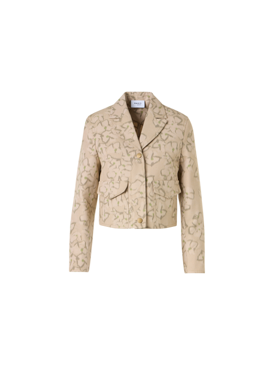 Designer Boxy-Jacke mit Ikat Flower Print - Beige