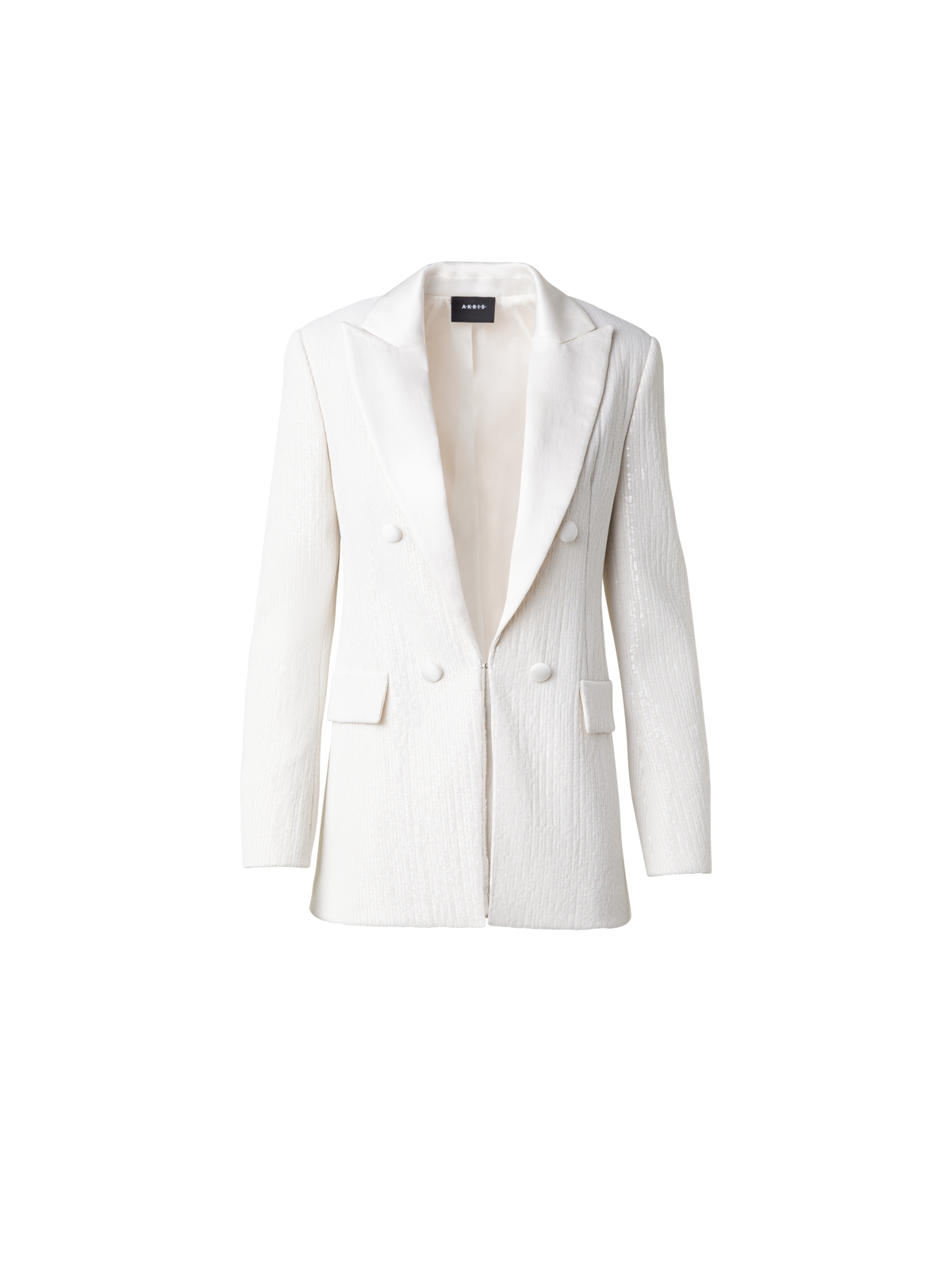 Designer Langer Pailletten-Blazer mit Satinrevers - Ecru - Weiss