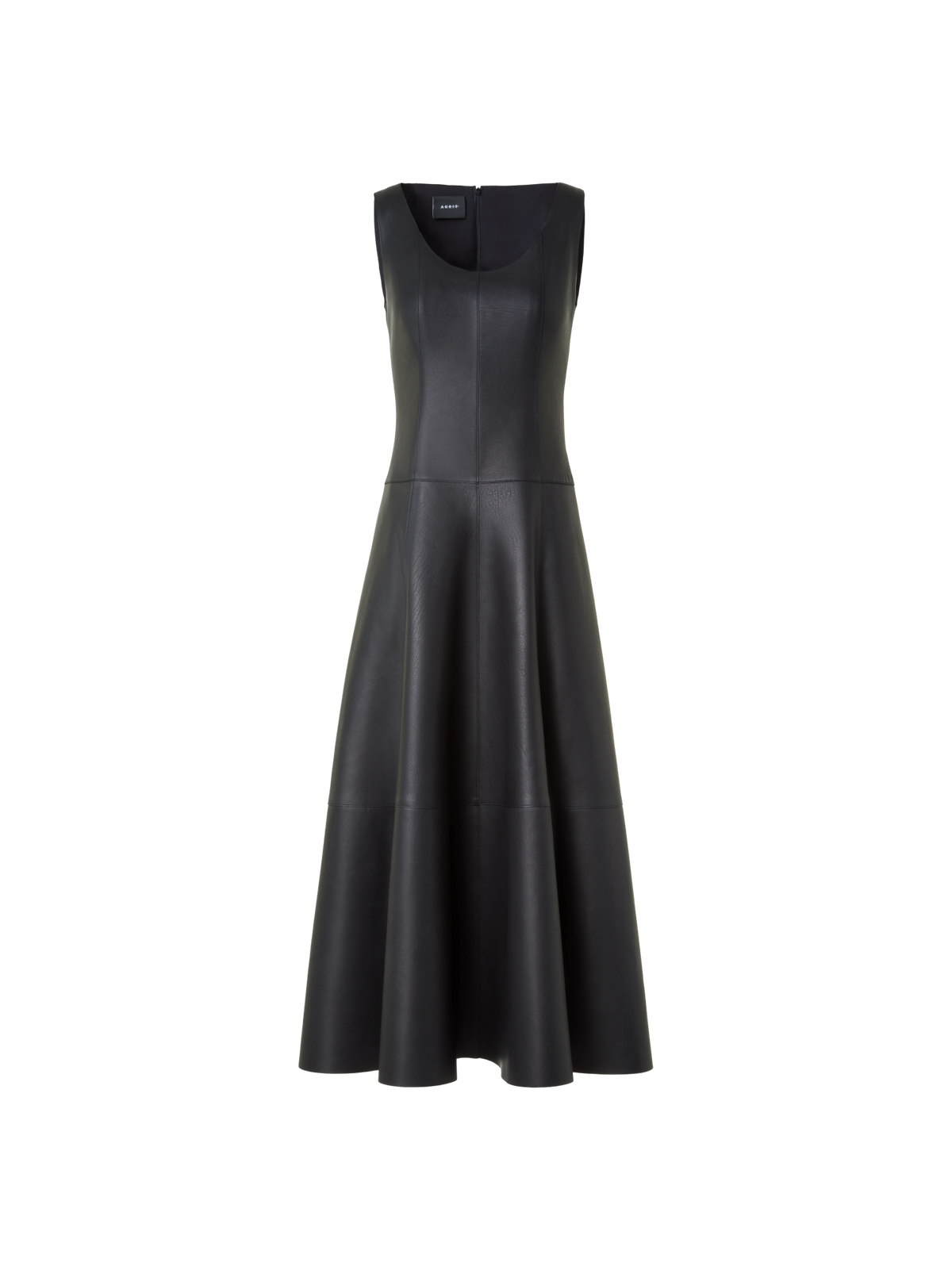 Designer Fit and Flare Lederkleid - Schwarz