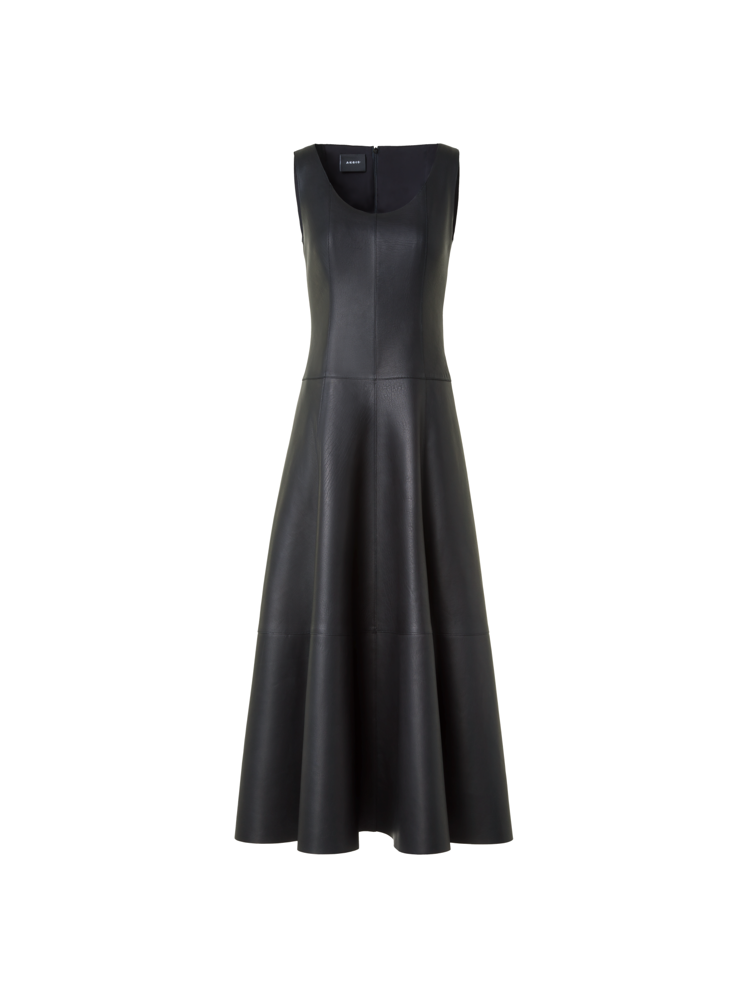 Designer Fit and Flare Lederkleid - Schwarz