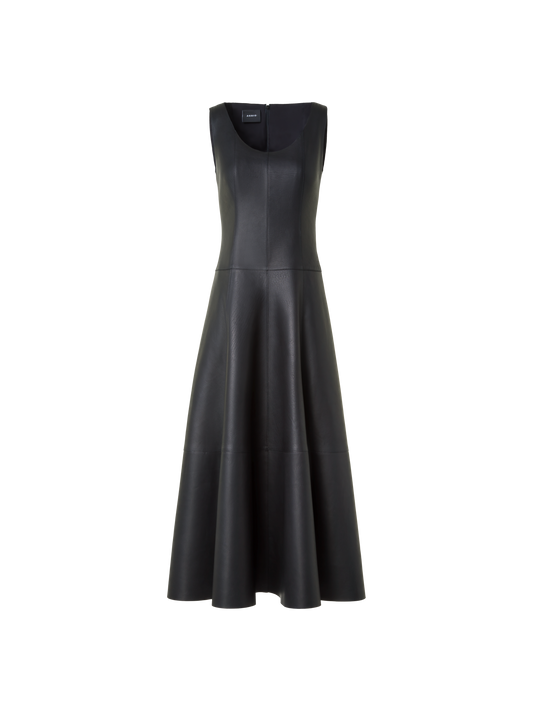 Designer Fit and Flare Lederkleid - Schwarz