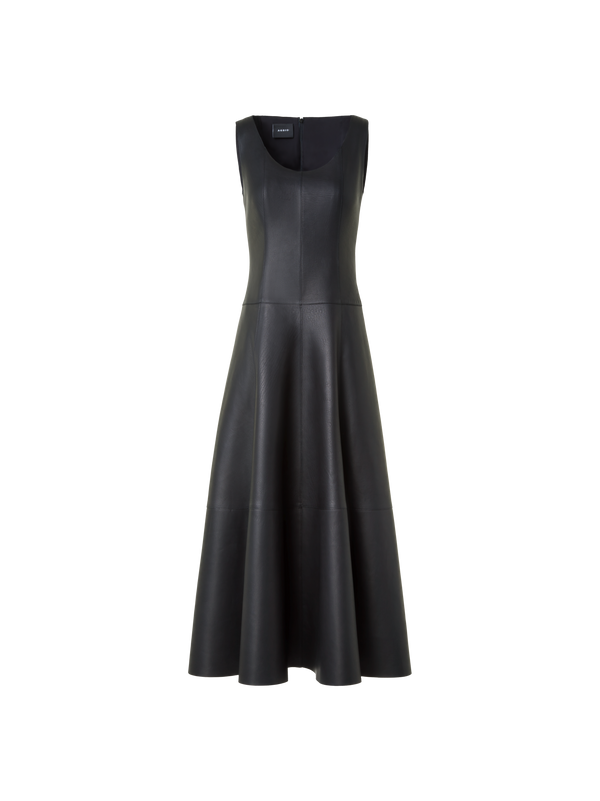 Designer Fit and Flare Lederkleid - Schwarz