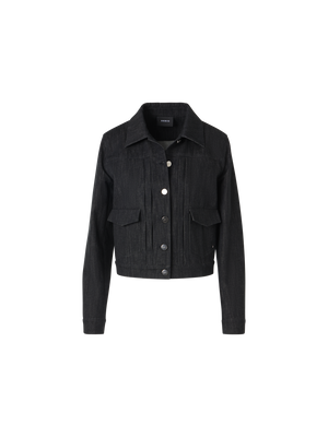 Designer Hilbert kurze Denim-Jacke aus Baumwolle mit aufgesetzten Taschen - Schwarz