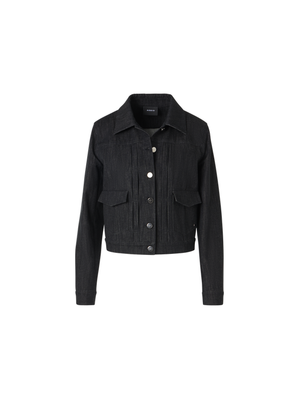 Designer Hilbert kurze Denim-Jacke aus Baumwolle mit aufgesetzten Taschen - Schwarz