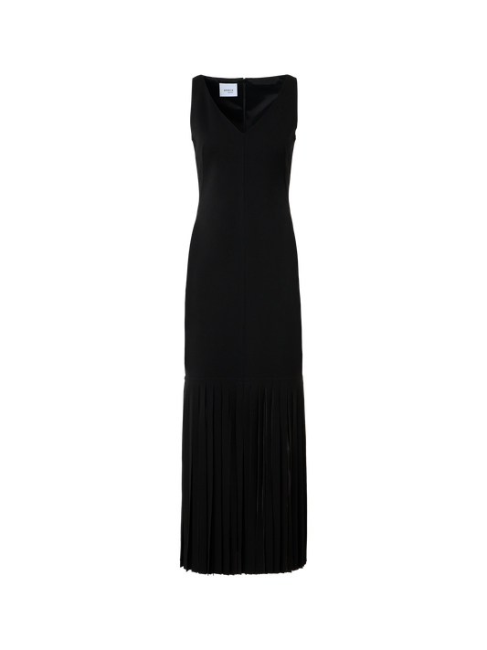 Designer Viskose-Jersey-Kleid mit Fransensaum - Schwarz