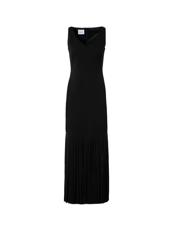 Designer Viskose-Jersey-Kleid mit Fransensaum - Schwarz