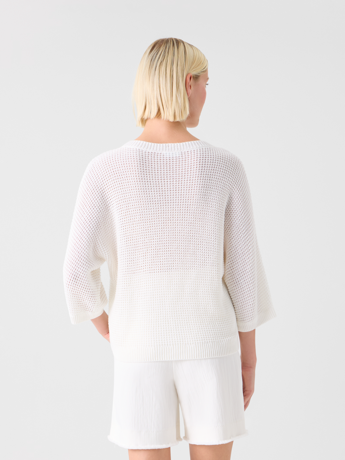 Designer Lässiger kastiger Strickpullover aus Leinen-Baumwolle - Weiss