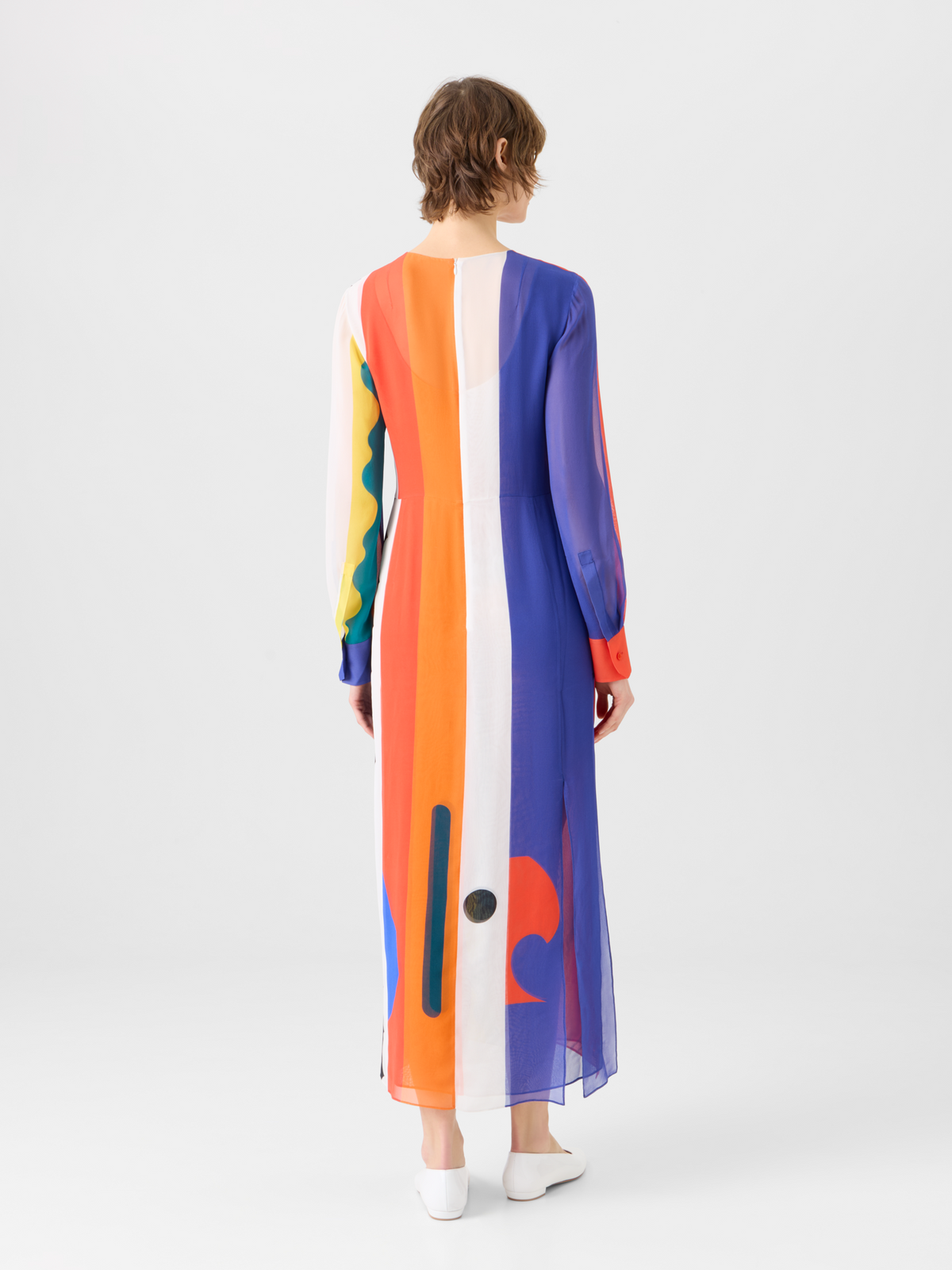 Designer Langes Seidenkleid mit Paravent-Druck - Bunt #editorial