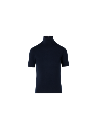 Designer Kurzarm-Pullover aus Woll-Milano-Strick - Dunkelblau
