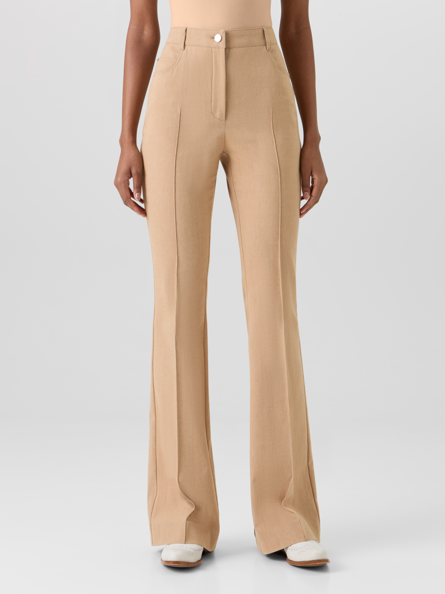 Designer Farid Bootcut Hose aus Stretch-Baumwoll-Denim - Beige 