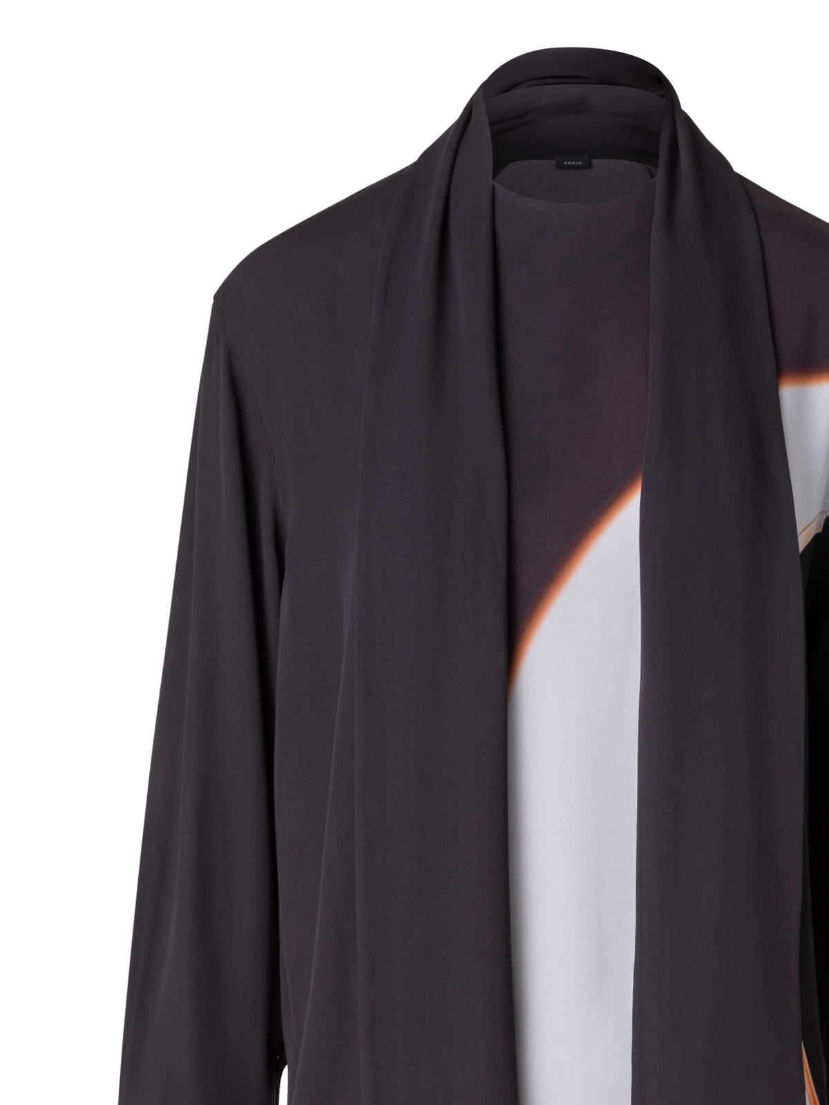 Designer Lange Seiden-Tunikabluse mit Mocca Loop Druck - Braun - Bunt