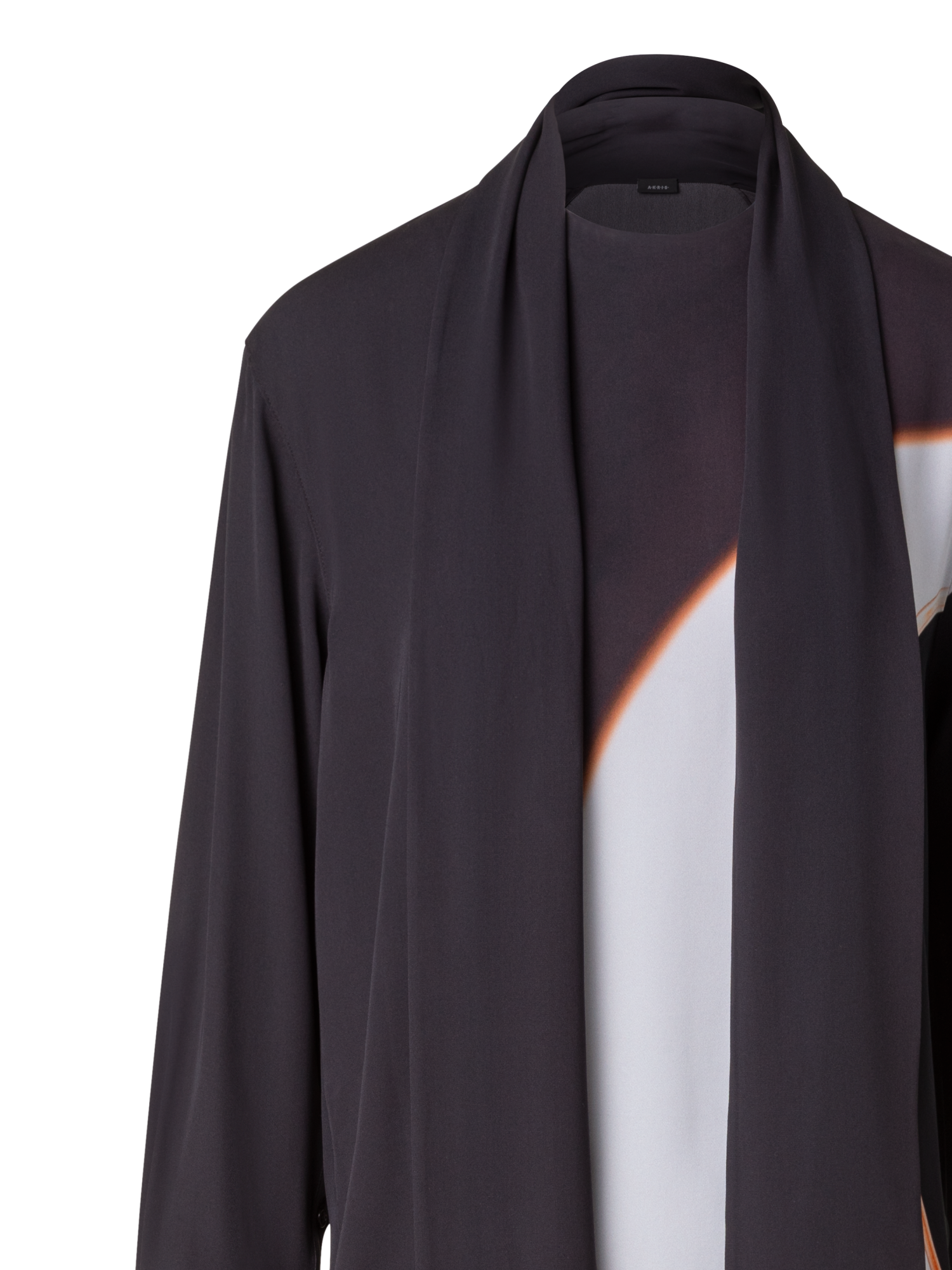 Designer Lange Seiden-Tunikabluse mit Mocca Loop Druck - Braun - Bunt