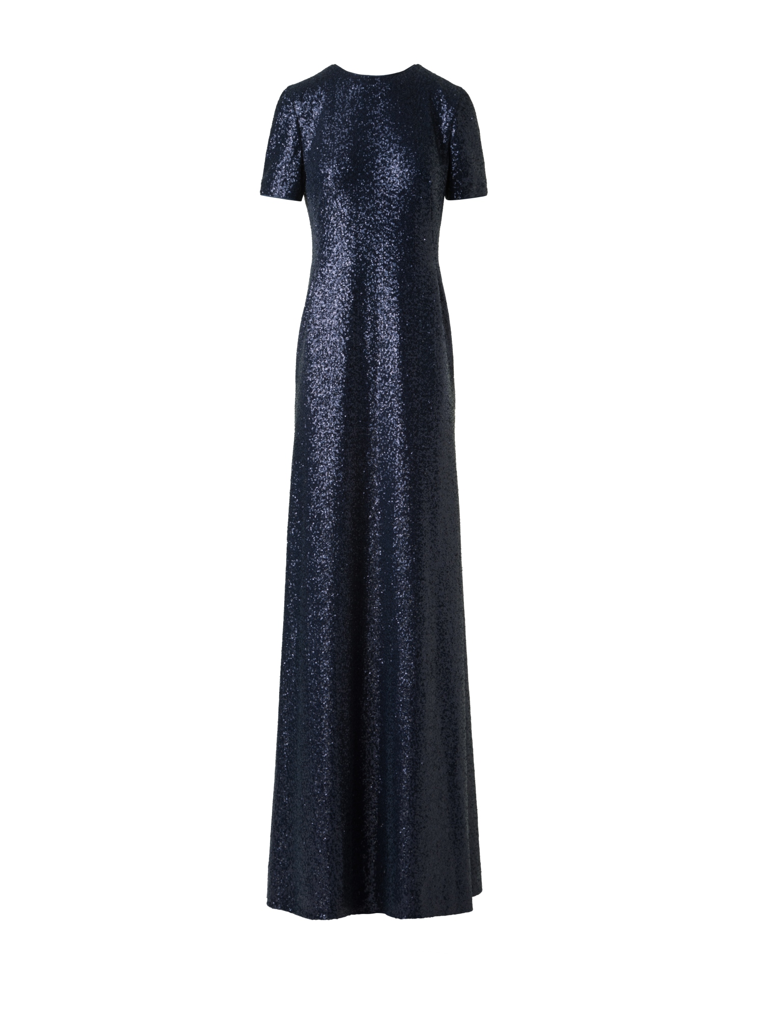 Designer Langes Pailletten-Abendkleid mit kurzen Ärmeln - Dunkelblau - Blau