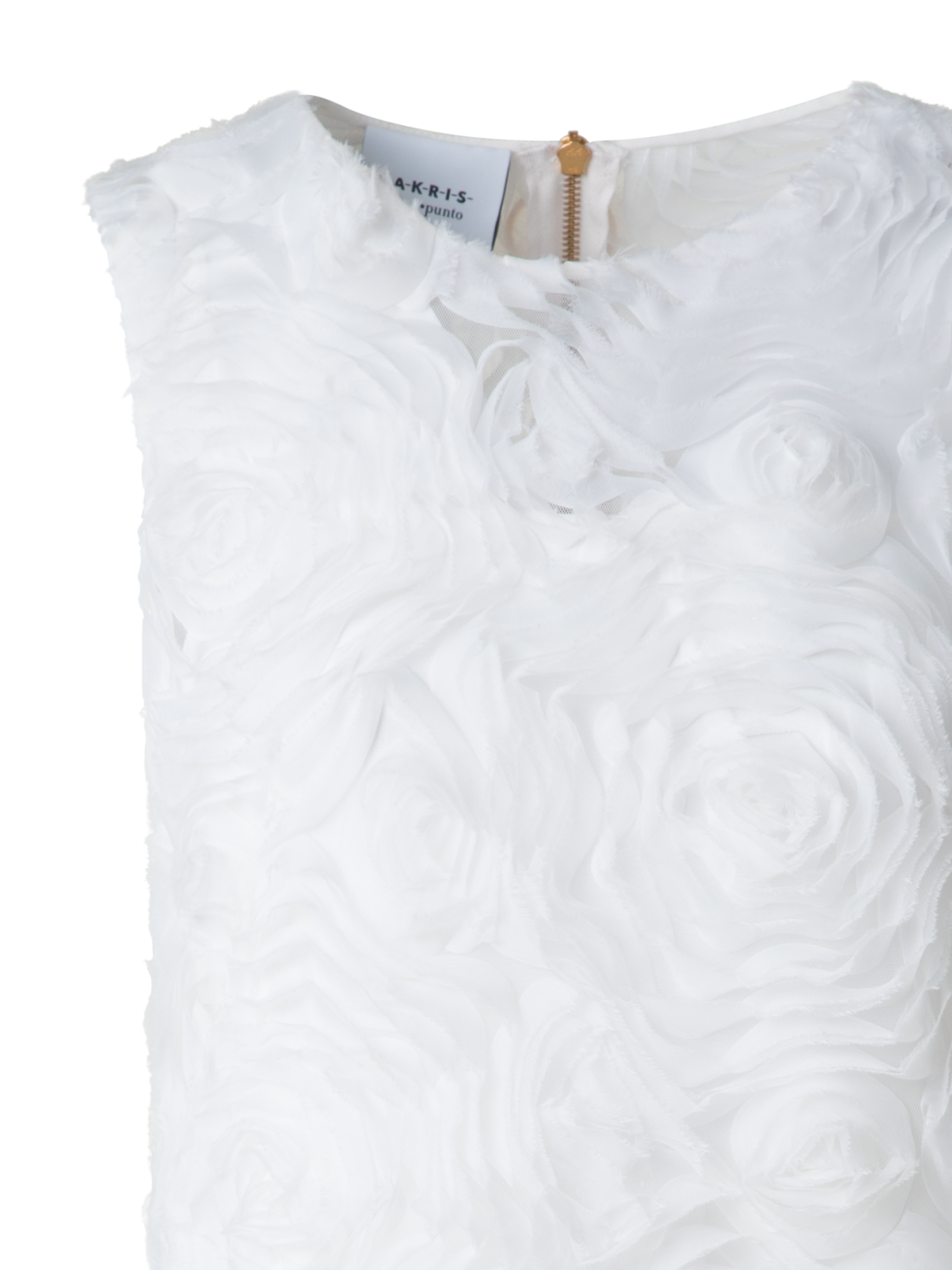 Designer Cocktailkleid mit 3D Carnation Stickerei - Ecru - Weiss