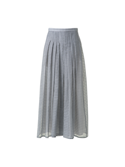 Designer Ausgestellter Midirock mit kleinem Baumwoll-Karomuster - Schwarz - Grau - Bunt