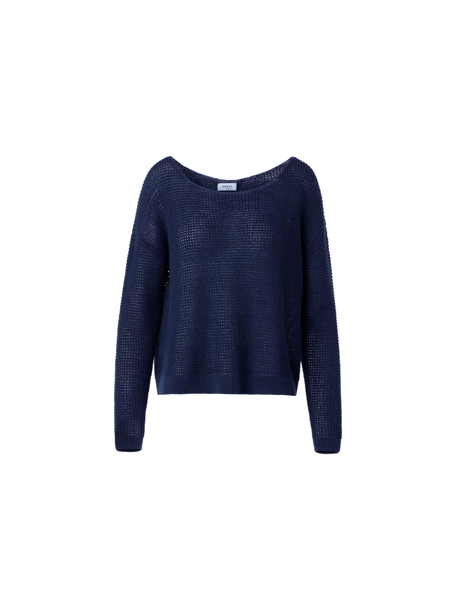 Designer Off-Shoulder-Pullover aus Leinen-Baumwolle mit V-Ausschnitt - Dunkelblau - Blau