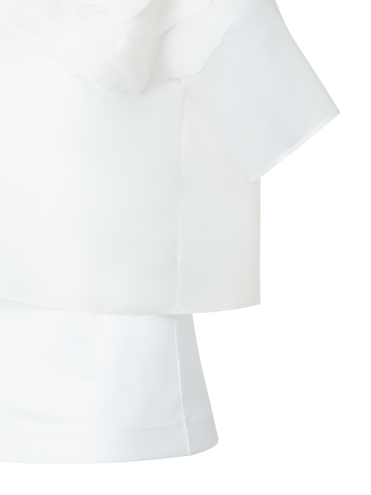 Designer Kurze Seidenbluse mit 3D Organza Anemone - Ecru - Weiss