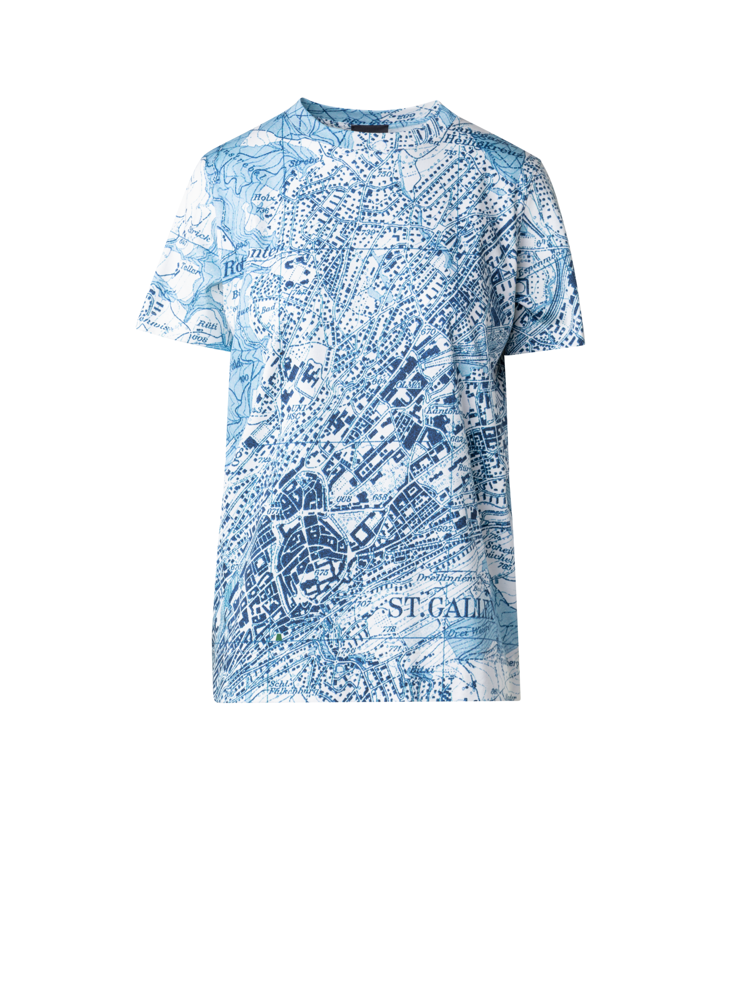 Designer Baumwoll-T-Shirt mit St. Gallen Map Druck - Blau - Bunt