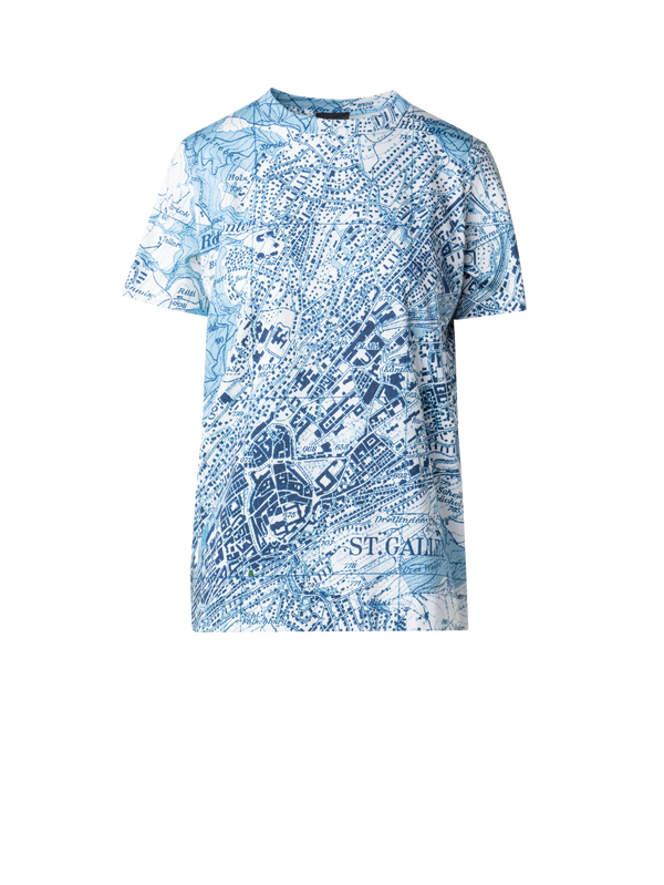Designer Baumwoll-T-Shirt mit St. Gallen Map Druck - Blau - Bunt
