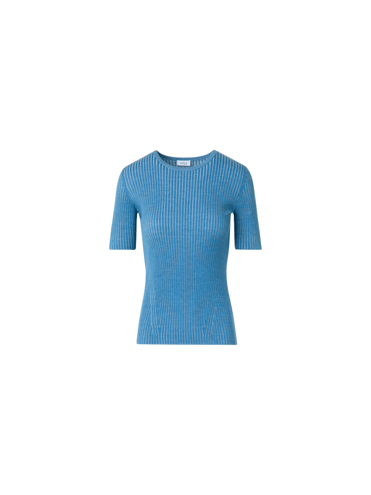 Designer Kurzärmeliges Strickshirt aus Merinowolle - Blau