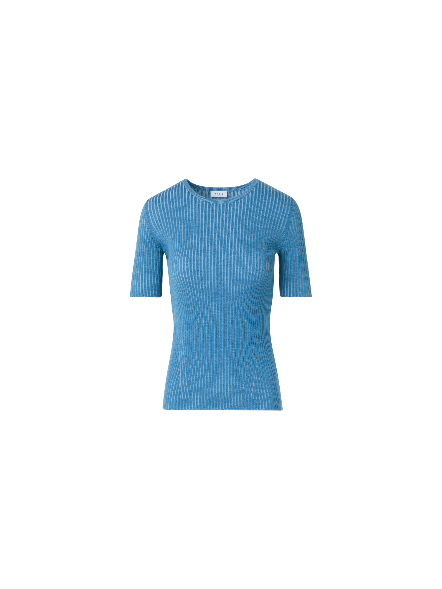 Designer Kurzärmeliges Strickshirt aus Merinowolle - Blau