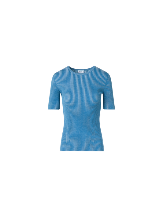 Designer Kurzärmeliges Strickshirt aus Merinowolle - Blau