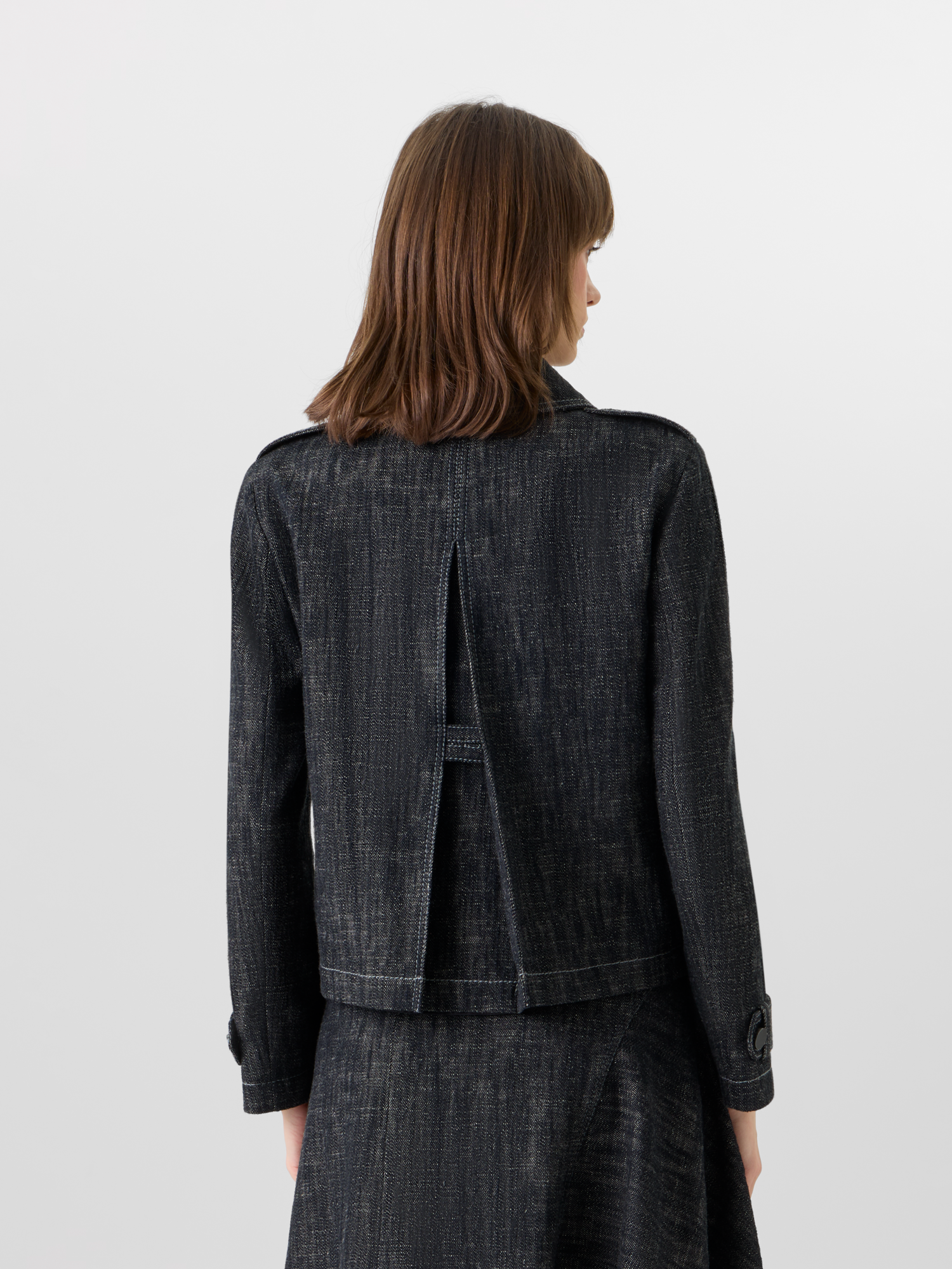 Designer Langärmelige Jacke aus schwerem, gewaschenem Baumwoll-Denim - Schwarz 