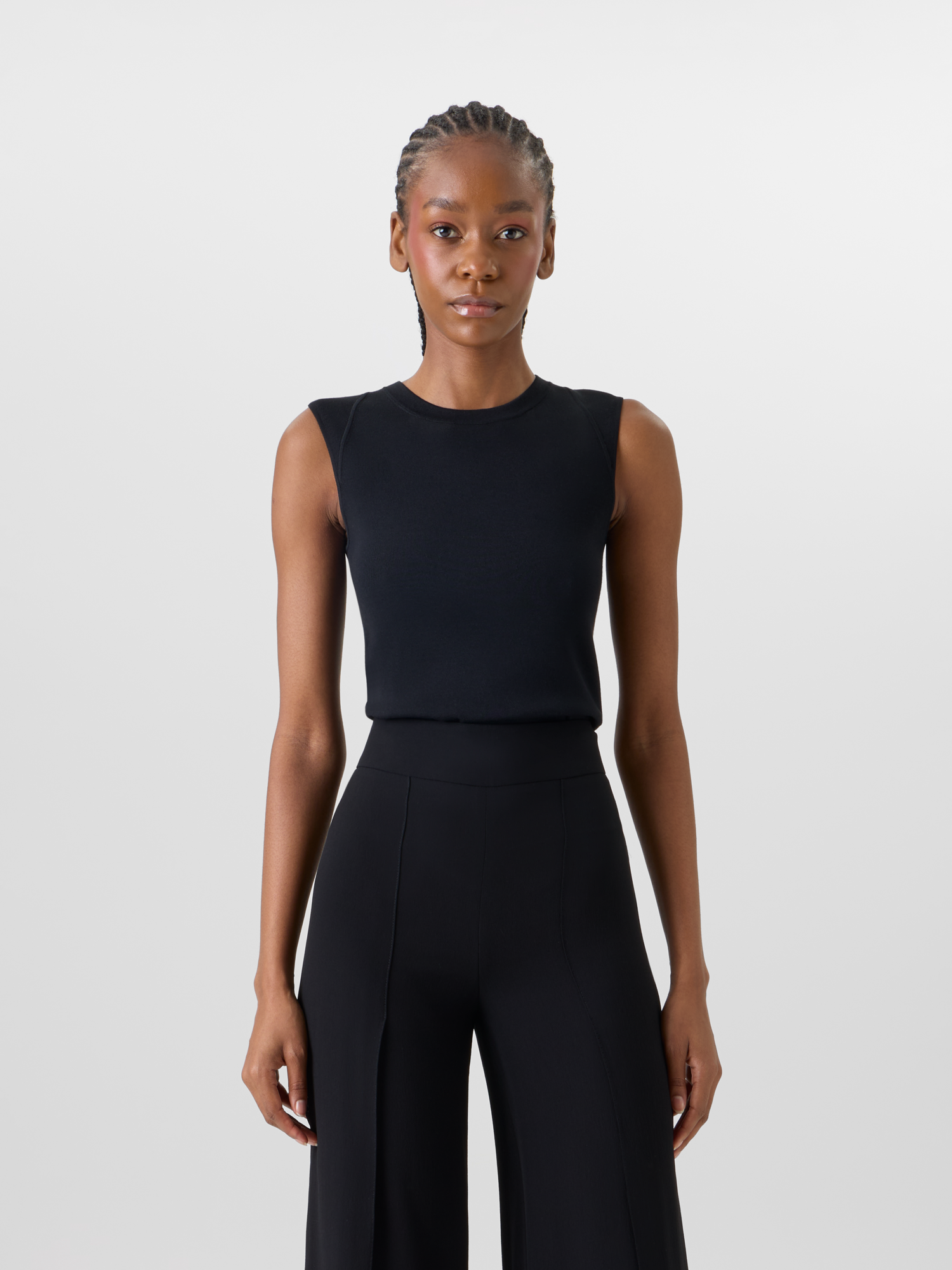 Designer Ärmelloses Stricktop aus Stretch-Seide - Schwarz 