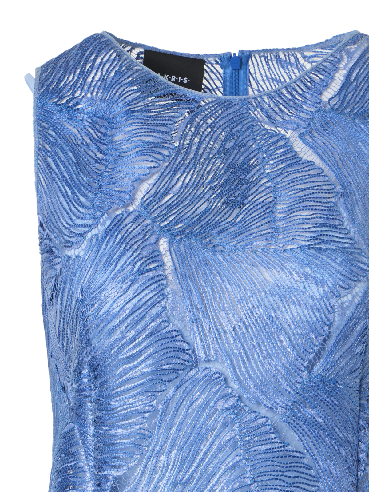 Designer Etuikleid aus lackierter Meeresfächer-Spitze - Blau