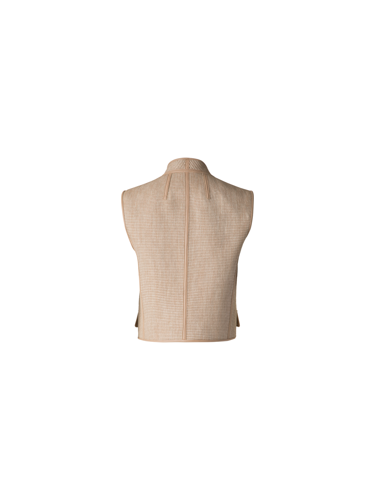 Designer Gilet aus weichem Baumwoll-Raffia und Leder - Beige