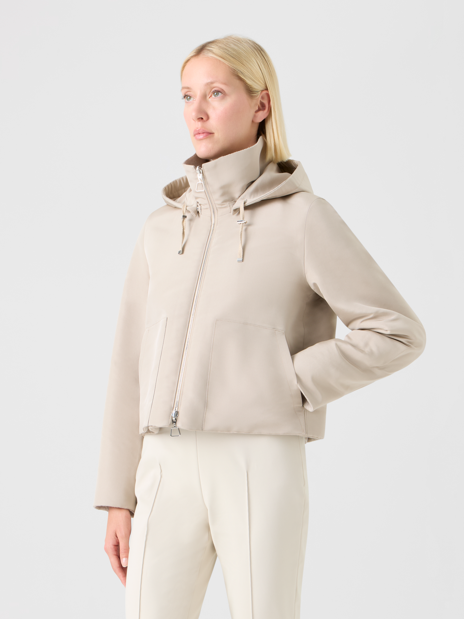 Designer Wendejacke aus Kaschmirjersey und Seide - Beige 