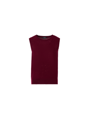Designer Ärmelloses Top aus Kaschmir-Lamé mit Pailletten - Weinrot - Rot