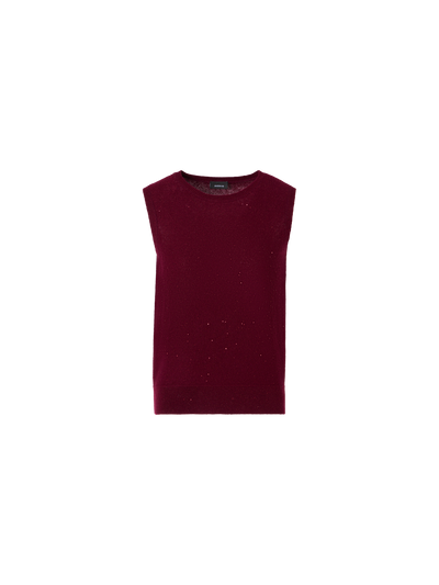 Designer Ärmelloses Top aus Kaschmir-Lamé mit Pailletten - Weinrot - Rot