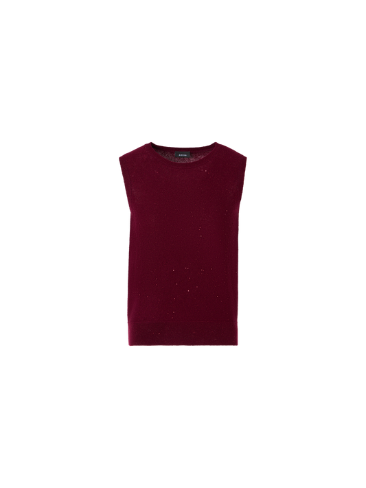 Designer Ärmelloses Top aus Kaschmir-Lamé mit Pailletten - Weinrot - Rot